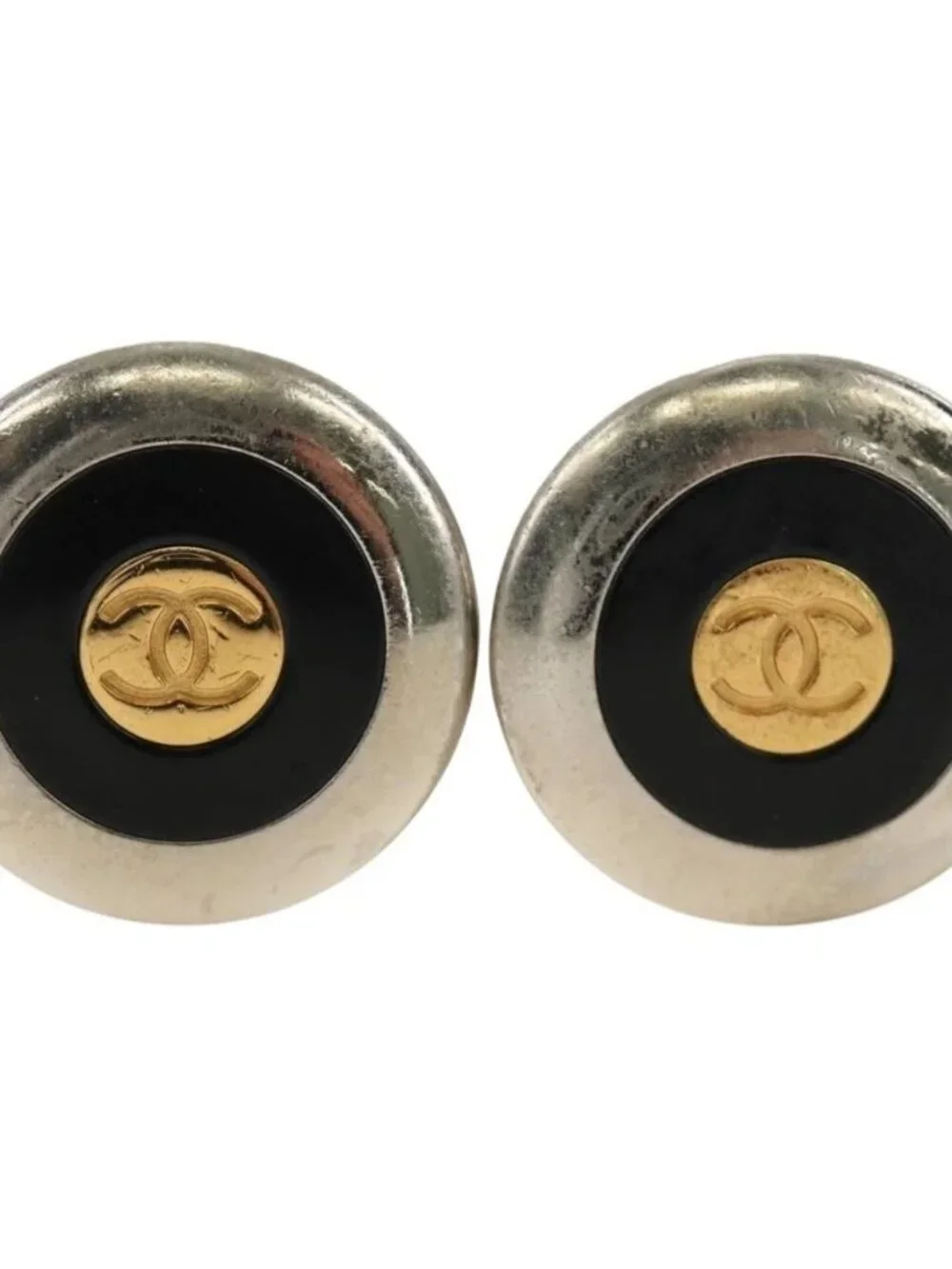 CHANEL COCO Mark Earring metal Silver tone CC Auth 183120M